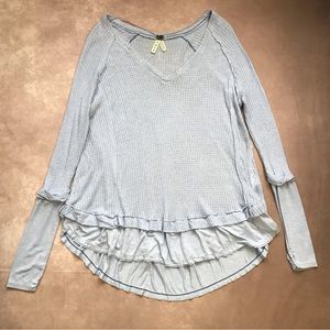 Free People We The Free Oversize Sky Blue Waffle Knit Top High Low Ruffle Hem S